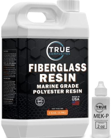 True Composites Fiberglass Resin Polyester Resin Marine Grade Resin 1 Gallon with MEKP Hardener Polymer Resin Fiberglass Repair Kit Laminating Resin for Wood Boat Building and Repair