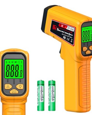 FKM Infrared Thermometer Gun Non-Contact Laser Temperature Gun,-58°F~986°F(-50°C~530°C) AdjustableEmissivity,Digital Thermometer Gun for Industrial,Kitchen Cooking,Oven,Automotive,HVAC,Not for Human