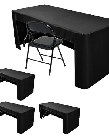Nasitos 4 Pack Black Fitted Tablecloth for 4 Foot Tables-Open Back Rectangle Table Clothes Washable Tablecloth for Trade Show, Craft Show, Grad Party, Vendor Booth