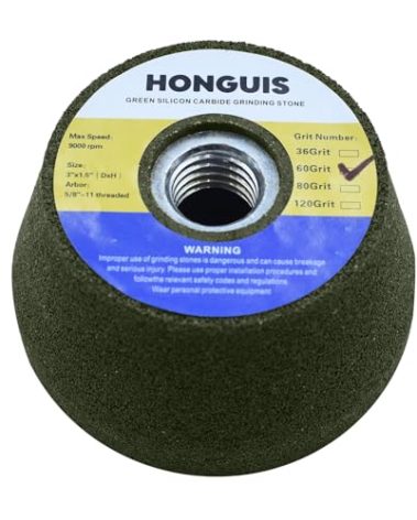 HONGUIS 3 Inch Green Silicon Carbide Grinding Stone Wheel,Flaring Cup Wheel for Granite Marble Concrete Masonry with 5/8"-11 Threaded Arbor(60 Grit)
