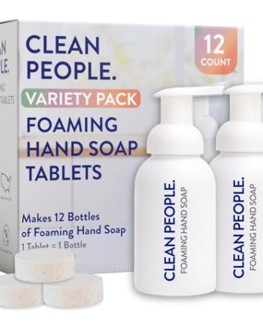 THE CLEAN PEOPLE Scented Variety Pack Foaming Hand Soap Tablets - Mess Free, Gentle on Skin, Makes 12 x 8 fl oz Bottles of Soap (12 Count & 2 Dispensers, Variety Pack)