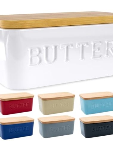 PriorityChef Extra Large Butter Dish with Lid for Countertop, Ceramic Butter Container With Airtight Cover, Butter Keeper for Counter or Fridge, Butter Holder Storage, White
