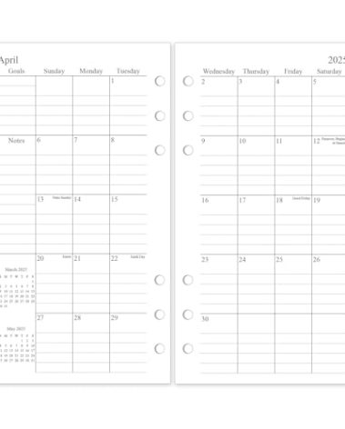 2025-2026 Monthly Planner Refill, A6 Planner Inserts for 6 Ring, 3.8"x6.8", July 2025 - June 2026, 12 Monthly Calendars with Laminated Tabs, 6-Hole Punched