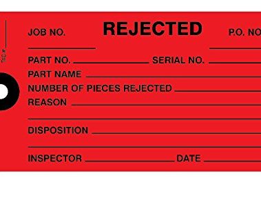 1000 Pack Rejected Tag, Size #5, Red 4-3/4" x 2-3/8"