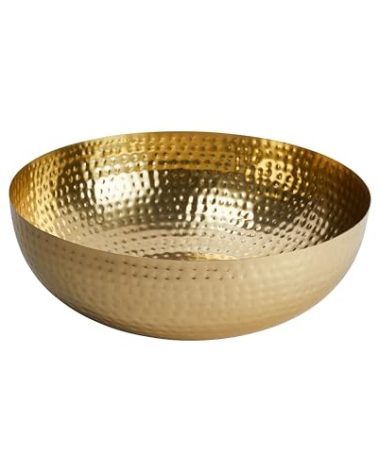 Creative Co-Op Round Hammered Metal Bowl, Gold Finish, 14"
