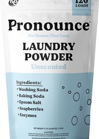 Pronounce Laundry Detergent Powder Alternative | Earth-Derived Ingredients, Eco-Friendly, Safer for Sensitive Skin, Eczema, and Babies. Stain + Smell Fighting. HE Safe (Unscented, 120 Loads)