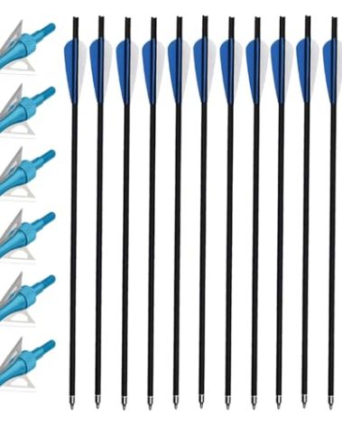 VKEDA 20 Inch Carbon Crossbow Bolts 12 Pack and 6 Pack Hunting Broadheads kit, Carbon Crossbow Arrows for Hunting and Outdoor Practice (Blue)