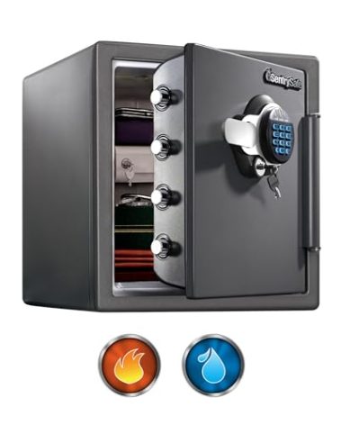 SentrySafe Waterproof and Fireproof Alloy Steel Digital Safe Box for Home with Code Button Keypad, 1.23 Cubic Feet, 17.8 x 16.3 x 19.3 Inches (exterior), SFW123GDC