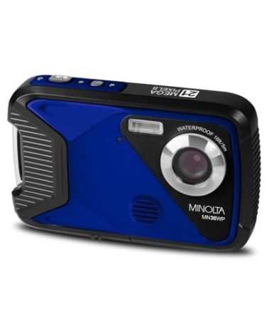 Minolta Waterproof Digital Camera – 21MP Photos, 1080p HD Video, 2.8” LCD, Underwater Up to 16ft, 4X Digital Zoom, Anti-Shake, Face Detection, Smile Capture, Scene Modes, 16GB Card (Blue)