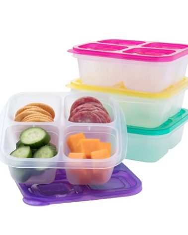 Bentgo Easyboxes 4-Compartment Snack Containers - 8-Piece Set with 4 Trays & 4 Custom-Fit Lids to Seal in Freshness - Reusable Food Storage & Meal Prep Bento BPA-Free Containers (Brights)