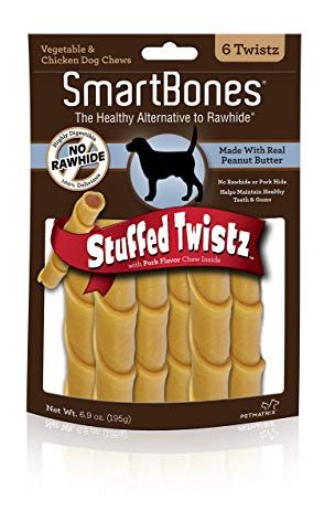 SmartBones Stuffed Twistz with Peanut Butter, Rawhide-Free Chews for Dogs Stuffed with Pork Flavor, 6 Twistz