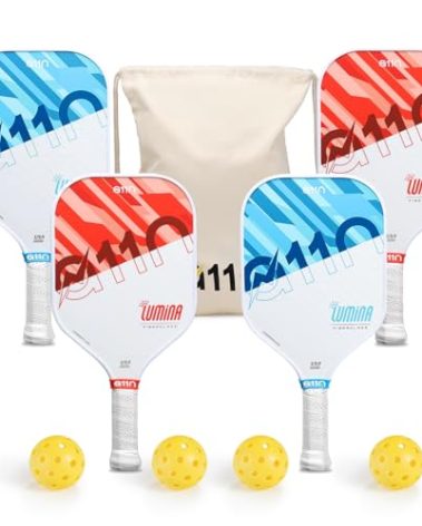 A11N Pickleball Paddles Set of 4 Fiberglass Surface Rackets with 4 Balls and a Bag for Beginners - USAPA Approved, Red & Blue