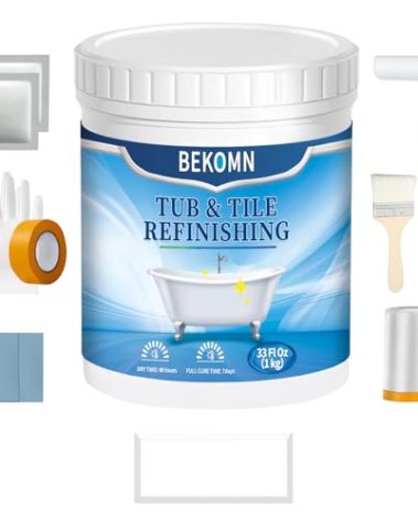 BEKOMN Tub and Tile Paint Refinishing Kit 33oz with Tools,Water Based,Low Odor,Bathtub Paint White for Bathroom Kitchen Countertop 1000g