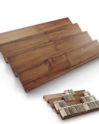 Tinamo 8-Pack Acacia Wooden Spice Drawer Organizer - Spice Organization for Cabinet, Seasoning Organizer for Cabinet - Organizador De Especias De Cocina - 64 Standard Jars, Multi-Tier (Walnut color)