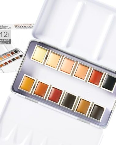 PHOENIX Skin Tone Watercolor Paint Set - 12 Flesh Colors Artist Grade Half Pans Palette Portrait Colors Watercolor Travel Set for Adults, Professional Artists