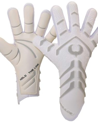 Renegade GK Apex Ghost Professional Strapless Goalie Gloves | 4mm EXT Contact Grip | White Soccer Goalkeeper Gloves (Size 7, Youth, Junior, Evo Neg. Cut, Level 5.5)