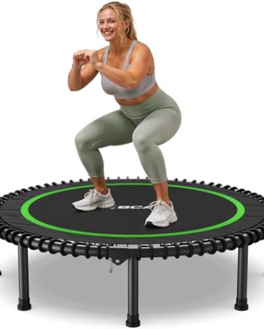 BCAN 48" Adult Fitness Trampoline with Durable Bungees, Stable & Quiet Exercise Rebounder,Great Mini Trampoline for Indoor/Garden Workout - Green