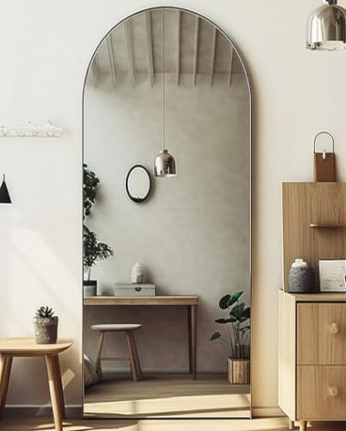 Otlsh 69"26" Full Length Mirror, Arched Floor Mirror with Stand, Freestanding, Oversized, Aluminum Frame - Black