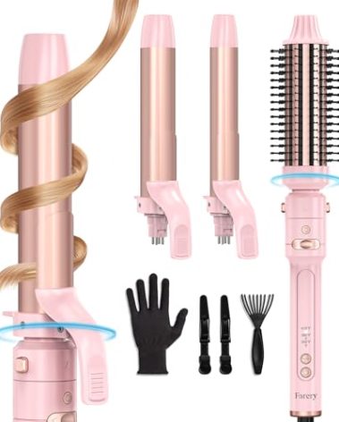 FARERY 1/1.25/1.5 inch Rotating Curling Iron Curling Brush Set, Automatic Curling Iron Heated Round Brush for Long Hair, Create Gorgeous Curls & Waves, Adjustable Temperature 300-410℉, Auto Shut-Off