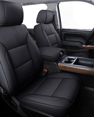 Coverado Chevy Silverado Seat Covers Full Set, Faux Leather Car Seat Covers Fit for 2014-2018 1500, 2015-2019 2500HD 3500HD Chevy Silverado GMC Sierra Crew Double Extended Cab (Black)