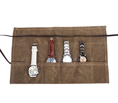 HERSENT Waxed Canvas Watch Roll Handmade Waterproof Multi-Purpose Travel Case Watch Roll-up Organizer Holds 6 Wristwatches Best Gift for Him Her Boyfriend Girlfriend Mom Dad Wife & Husband HGJ03-I