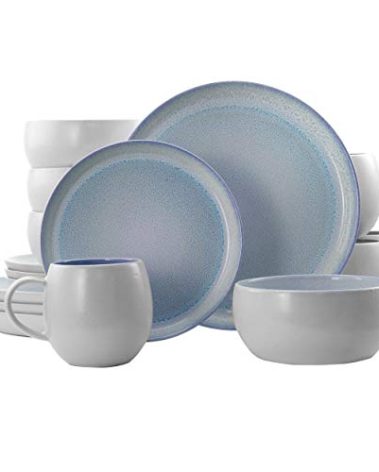 Elama Mocha 16 Piece Stoneware Dinnerware Set in Blue