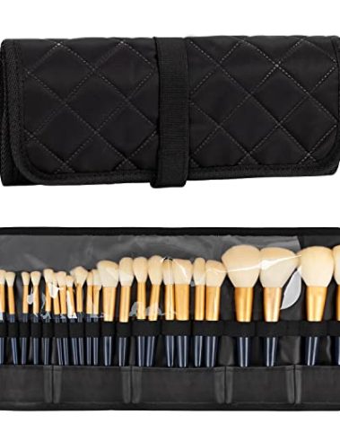OCHEAL Makeup Brush Holder,Makeup Brush Organizer,Travel Makeup Brushes Bag Cosmetic Bags Pouch for Women Brushes Case Makeup Artist -Black Rhombus