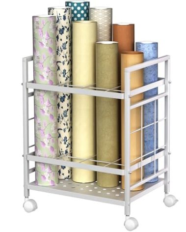 GIOTORENT Blueprint Storage Rack, Holder with Wheels, Map/Poster/Architectural Plan Storage, 12 Slots, 2 Brakes, Silent Wheels for Home, Office, School (White)