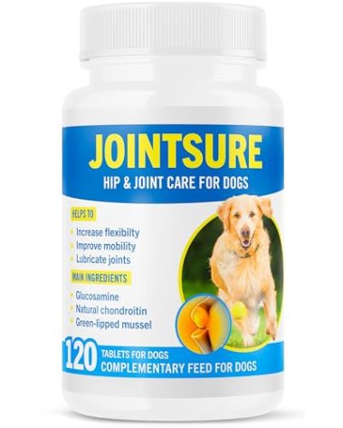 JOINTSURE Hip and Joint Supplement for Dogs - Glucosamine for Dogs - Joint Support Supplement for Dogs with Glucosamine, Chondroitin and Green Lipped Mussels - 120 Tablets for All Breeds & Sizes