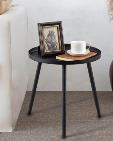 AOJEZOR Side Table: End Table for Indoor Use - Small Side Tables for Small Spaces All Matte Black with 3 Legged