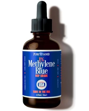 PureGood Pharmaceutical Grade Methylene Blue 1% (4 oz) | USP Grade, Third-Party Tested, Alcohol Free, Amber Dropper Bottle