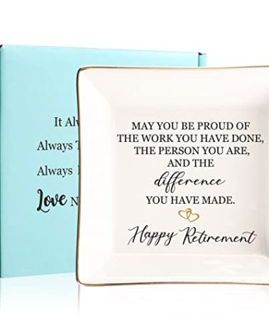 JOYIMARR Retirement Gifts for Women, Happy Retirement Ring Dish Gifts for Teacher/Coworker/Colleague/Friend, Farewell Gifts For Boss Leaving Job