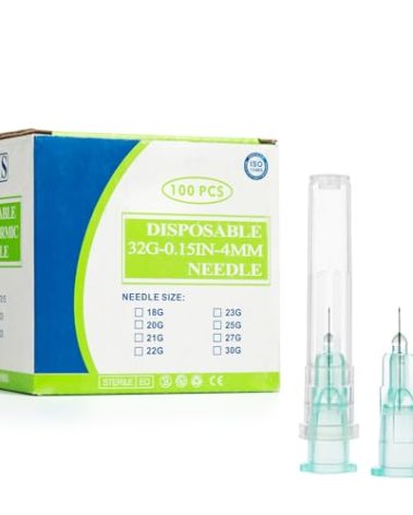 100 Pcs 32Ga 4mm Needle Luer Lock for Industrial Syringes, Individual Package.