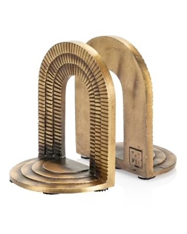 CRAFTSMAN ROAD Brick Arch Bookends Set, Antique Brass Book Ends, 2 Decorative Bookends for Shelves or Bookcase, Cast Iron Bookends, Stylish Brass Bookends, Non-Skid Anti-Slip Heavy Duty Bookends