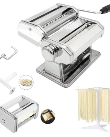 MZTOGR Pasta Maker Machine with 9 Adjustable Thickness Settings, 2 in 1 Noodle Maker Includes Pasta Cutter, Ravioli Maker Attachment & Pasta Drying Rack