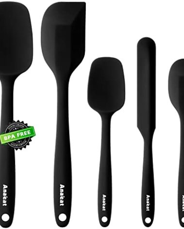Anaeat Silicone Spatula Set of 5 - Seamless One-Pieces Design, Non-Stick Rubber Spatulas Kitchen Scraper Flexible for Easy Baking, Cooking, Scraping & Mixing, Heat Resistant & Dishwasher Safe