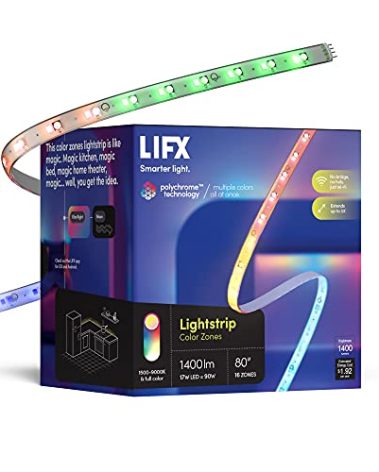 LIFX Lightstrip Color Zones, Wi-Fi Smart LED Light Strip, Full Color with Polychrome Technology™, No Bridge Required, Works with Alexa, Hey Google, HomeKit and Siri, 80" Kit