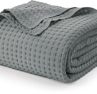 Utopia Bedding Cool Grey 100% Cotton Waffle Blanket 300 GSM [Twin - 90x72 Inch] Soft Lightweight Breathable Bed Blanket for All Season
