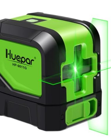 Huepar Laser Level, 100ft Self Leveling Green Cross Line Laser for Picture Hanging, Tile, Decoration & DIY Indoor Construction – 360° Magnetic Base & Battery Included