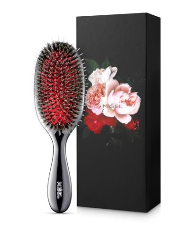 MISEL Professional Boar Bristle Hair Brush for Women and Men | Detangles All Natural Hair Types and Extensions | Reduces Breakage | Great for Wavy and Straight Hair | Salon-Approved | Medium