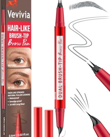 Vevivia Eyebrow Pencils for Women - Eyebrow Pen with Dual-Brush-Tip & Curved Tip for Natural Fuller-Looking Brows, Precise Hair-Like Strokes for All Brow Types, Last All-Day Brow Makeup, Grey