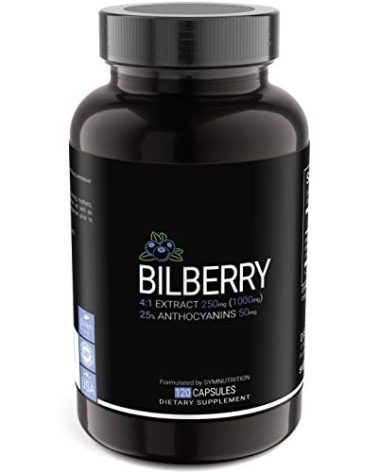 SYMNUTRITION Bilberry Extract 1000mg, 25% Anthocyanins 50mg - 120 Count (V-Capsules) / 120 Servings; European Blueberry: Manufactured in a cGMP-Registered Facility in USA; Vegan & Gluten Free