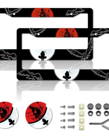Anime License Plate Frames，Anime Car Accessories for Women & Men，Cute License Plate Holder，Aluminum License Plate Frame Fits Standard US Vehicles Size 12.2 x 6 Inch (Black-2pcs)