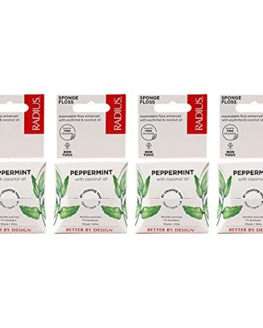 Radius Peppermint Dental Floss 55 Yards Vegan & Non-Toxic Oral Care Boost & Designed to Help Fight Plaque Clear - Pack of 4