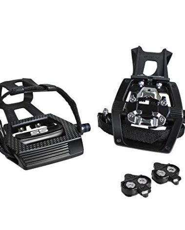 BV Bike Pedals Shimano SPD/Look Delta Compatible 9/16'' with Toe Clips - Peloton Pedals for Regular Shoes - Toe Cages for Peloton Bike - Exercise Bike Pedals - Universal Fit Bicycle Pedal