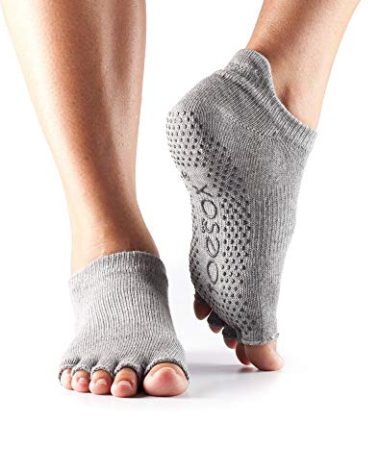 toesox Women's Low Rise Half Toe Grip Non-Slip for Ballet, Yoga, Pilates, Barre Toe Socks, X-Large, Heather Grey
