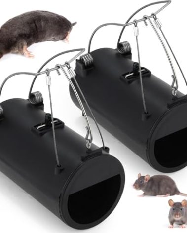 Qualirey 2 Pack Black Hole Gopher Trap 6.7 Inch Tunnel Mole Traps Gopher Killer Outdoor Vole Traps Rodent Rat Bait Stations Reusable for Lawn Yard Garden