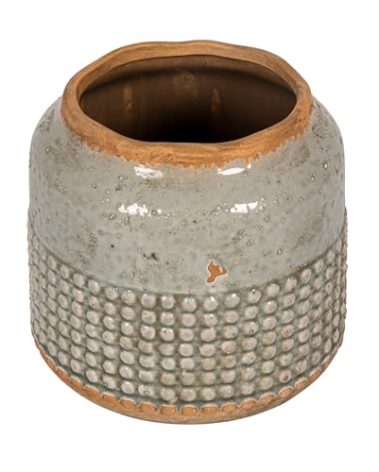 Creative Co-Op Round Terra-Cotta Hobnail Planter Vase with Heavily Distressed Finish