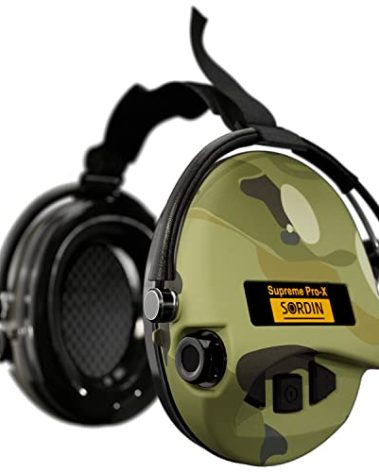 Sordin Pro-X Ear Muffs - 76302-X-06-S - Active and Electronic Ear Defenders w/Neckband - Foam Pads - Camo