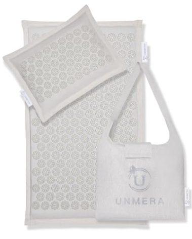 UNMERA Acupressure Mat and Pillow Set,Natural Eco Linen & Coconut Fiber Filling,for Back/Neck Pain Relief, Sciatic, Headache and Muscle Relaxation, Comes with Carrying Bag